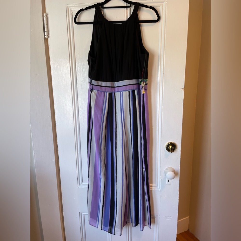 NWT R & M Richards Multi Striped Wide Leg Cocktail Sleeveless Jumpsuit Romper 10